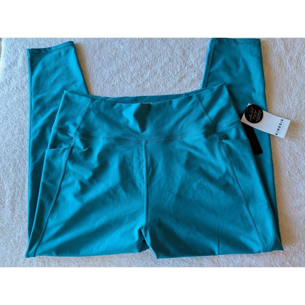Kinesis Activewear Leggings Teal Blue High Rise Ankle Pocket Sz 2X - Picture 10 of 10